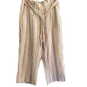 Zac & Rachel Linen‎ Blend Crop Wide Leg Pants Womens XL Striped Summer Vibes